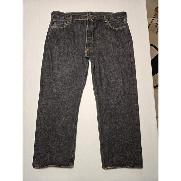 Levi Strauss 501 Jeans Mens W42 L29 (hemmed) Dark Wash Button Fly Straight Leg - Picture 2 of 16